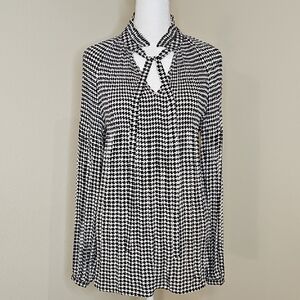 Ralph Lauren Houndstooth Long Sleeve Black and White Blouse Women's Medium